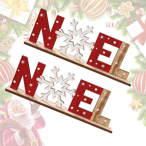 SUPVOX 2pcs Christmas Wooden Tabletop Decorations, Xmas Holiday Noel Sign Ornaments