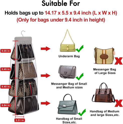 Lirex Light Blue Handbag Hanging Purse Organizer, 8 Pocket Oxford Cloth Storage Hanger for Family Closet Bedroom