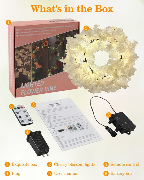 7.9FT GOESWELL Cherry Blossom Tree Lights for Wall: Lighted Garland for Room and Home Decor - Plug or Battery Operated