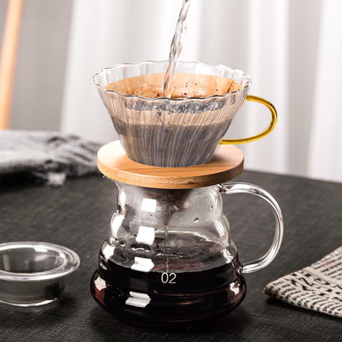 Gute Glass Coffee Dripper/Filter - Cone Glass Pour Over Coffee Dripper with Bamboo Stand for 1-4 Cups