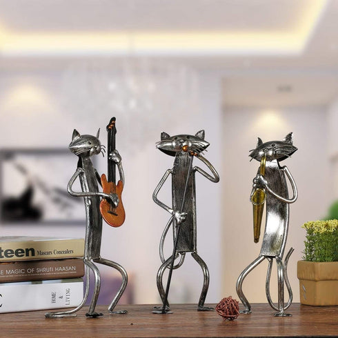 Too-arts A Playing Guitar Cat Metal Sculpture, Iron Statue Handwork Handicrafts, 3 Funny Design