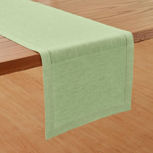 48 Inches 100% 14 48 Inch Summer, Solino Home Linen Table Runner - Pure Linen Pistachio Hemstitch Table Runner x Ideal
