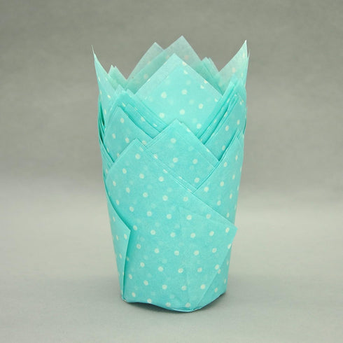 Large Muffin Baking Cupcake Cups, 2-1/4" x 4" Blue Polka Dot Tulip Baking Cup, 125 pcs