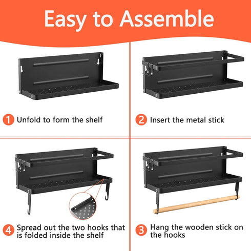 Magnetic Shelf with Paper Towel Holder for Fridge/Washing Machine/Garage, Magnet Kitchen Spice Rack for Refrigerator