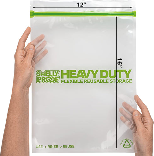 Smelly Proof REUSABLE STORAGE BAGS, Extra Large Heavy Duty Ziplock Freezer Bags, 2-Gallon, CLEAR, 5-mils - 5pk