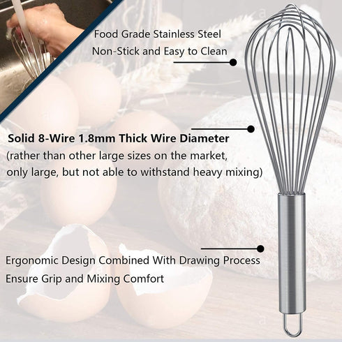 Whisks for Cooking, 3 Pack Stainless Steel Whisk Set for Blending, Beating, and Stirring, Enhanced Version Balloon Wire