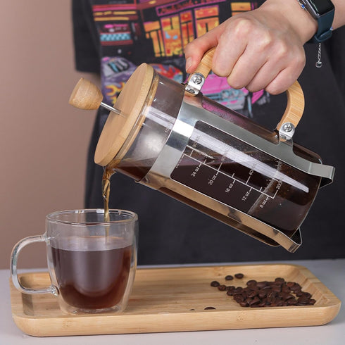 Sivaphe 34 OZ Bamboo French Press | Stainless Steel High Borosilicate Glass 1000ML Espresso/Tea Maker Coffee Serving