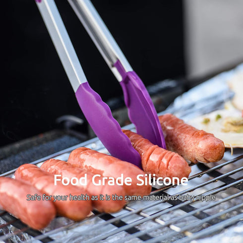 U-Taste Kitchen Tongs, 7/9/12 inches Cooking Tongs with High Heat-Resistant Non-Stick Tips, Pack of 3 (Purple)