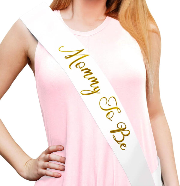 Sterling James Co. Mommy To Be White Satin Sash, Baby Shower Decoration, Gender Reveal
