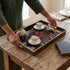 MaAixHom 15.8" 11.8" x Black Plastic Serving Tray with Handles, Bohemian Folk Art Bird & Mandala Pattern with Gold