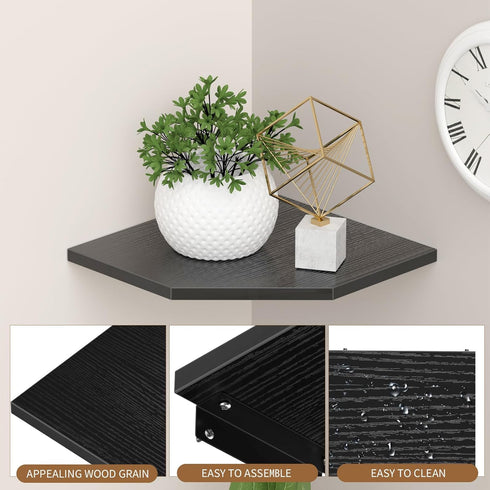 JJL 12 Inch 2 13.3 Inch Corner Shelves, Corner Shelf Wall Mounted with Wire Hole, Tier Deep Wooden Corner Hanging