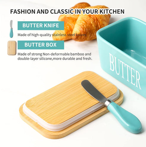 Countertop, Counter, Hasense Butter Dish, Ceramic Butter Container with Lid Holds For Large Butter Holder with Knife