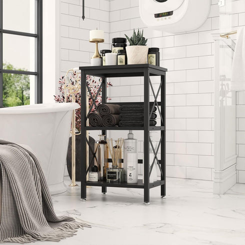 YMYNY 3 Tiers Industrial Metal Bookcase, Black Storage Organizer for Living Room, Home Office, Bedroom, 29.5 * 15.75 *