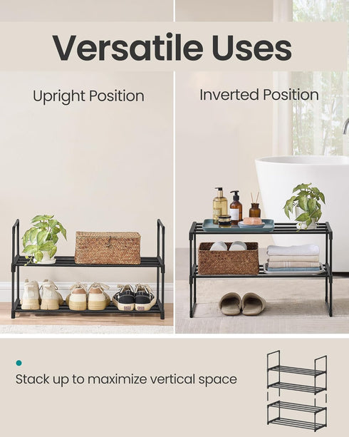 2-Tier 6-9 11.8 26.8 14.6 Inches, ULSA202B01 SONGMICS Shoe Rack, Shoe Organizer, Metal Storage Shelf, Upright or Upside