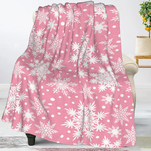 Perinsto 60"X50" Winter Snowflakes Pink Throw Blanket Ultra Soft Warm All Season Christmas Decorative Fleece Blankets