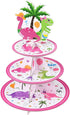 WERNNSAI Dinosaur Cupcake Stand - 3-Tier Pink Dinosaur Birthday Party Decorations for Girls, Cardboard Dessert Tower
