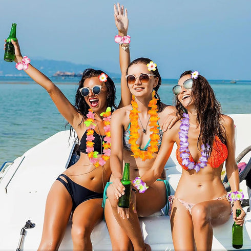80PCS Set Summer Hawaiian Luau Leis Party Photo Booth Props Decorations Supplies for Adults: Tropical Tiki Flowers