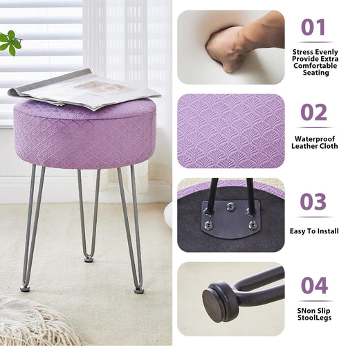 Cpintltr Vanity Stool - Velvet Ottoman Bench, Round Modern Dressing Stool, Small Side Table Footstool with Metal Leg