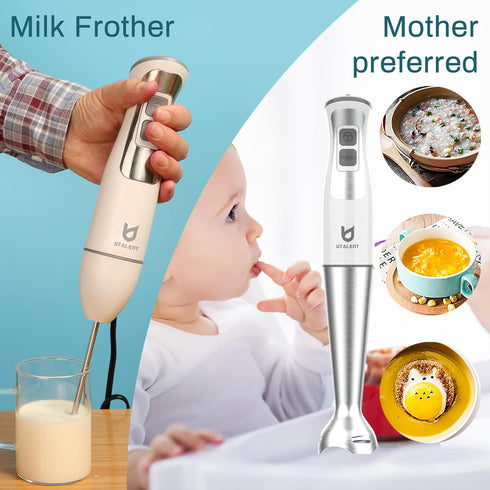 Immersion Hand Blender, UTALENT 3-in-1 8-Speed Stick Blender with Milk Frother, Egg Whisk for Smoothies and Soups