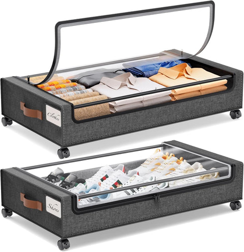 Yecaye Under Bed Storage with Wheels, 2Pack Under Bed Storage Containers, Underbed