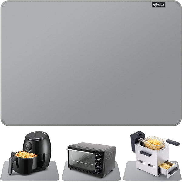 FLASLD Heat Resistant Mat for Air Fryer, Fireproof Silicone Countertop Protector, No-slip and Waterproof, 16"X24", Gray