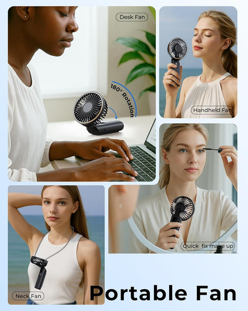 Portable Handheld Fan, 4000mAh, 180 Adjustable, 6 Speed Wind, USB Rechargeable Foldable Personal Fan
