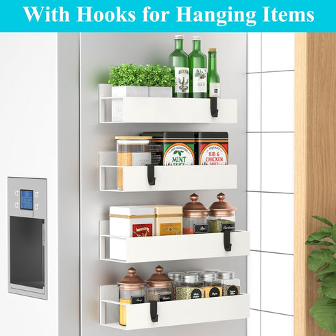 HuggieGems 4 Pack Magnetic Spice Storage Rack Organizer for Refrigerator and Oven, Cream White Fridge Organizers
