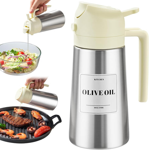 PARACITY Oil Dispenser Bottle with Stainless Steel Shell & Ceramic Sprayed Interior,