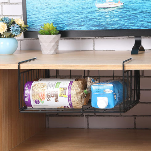 SUFAUY 2-Pack Steel Under Cabinet Shelf Basket Organizer, Metal Wire Rack Hanging Storage Baskets for Kitchen Pantry,