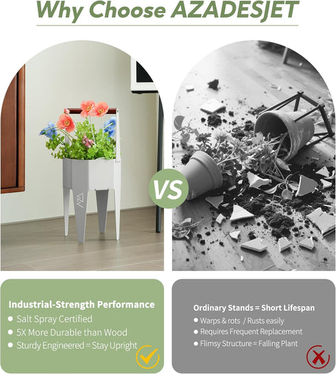2 1 7.5'' 17.3'', Planter with Stand, Metal in Portable Planter with Grow Bags & Handle, Stable Stylish Indoor Plant