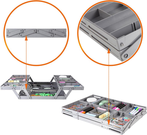 Drawer Organizer - 2/3 Tier Expandable Collapsible Tray with Adjustable Compartments for Cosmetics, Jewelry & Kitchen