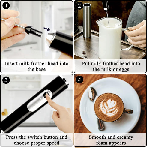 3 Electric Double Whisk Milk Frother Handheld Black USB Rechargeable Drink Mixer, Speeds Adjustable Electric Whisk Foam