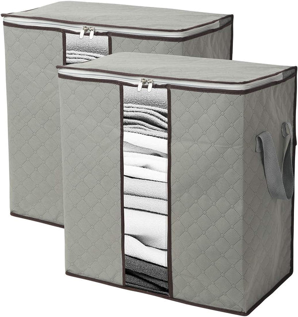 2 Pack Foldable Erect Storage Bags Under Bed Closet Organizer 18 x 11 x 19 inch - for Quilt, Blanket, Pillow, Clothes,