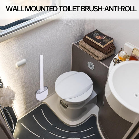 RV Silicone Toilet Brush with Holder, Toilet Bowl Brush for RV Travel Trailers/Campers, Anti-Drip Anti-Roll Compact