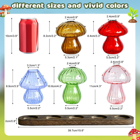 Set 5, Mushroom Vase, Mushroom Propagation Stations Vases, Colored Glass Vase of Hydroponic Glass Container for Plants