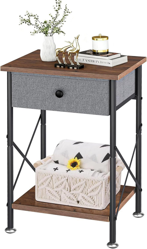 VECELO End Tables, Modern Nightstands with Drawer & Open Shelf, Side Table