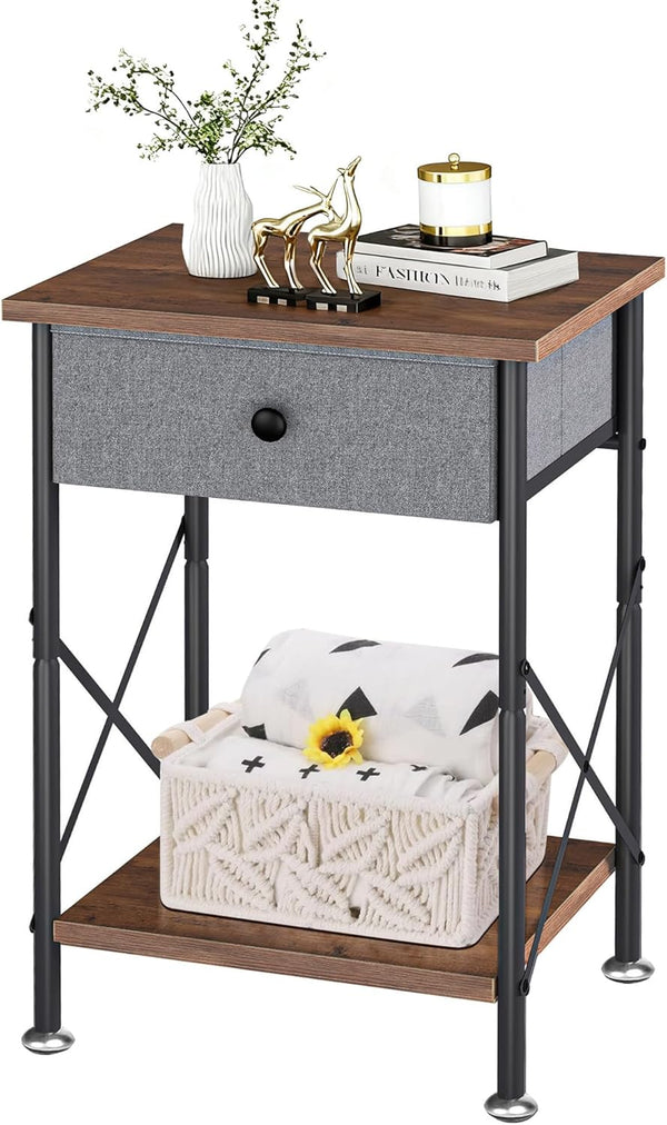 VECELO End Tables, Modern Nightstands with Drawer & Open Shelf, Side Table