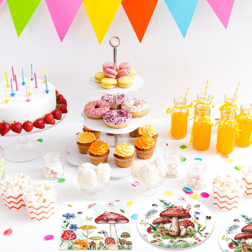 DURYGEN 40PCS Mushroom Birthday Decorations Forest Theme Fairy Birthday Party Decorations Mushroom Decorations
