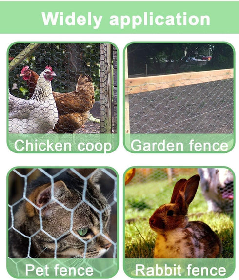 13.7" 157" 0.8" Vensovo Galvanized Chicken Wire Roll x - Hexagonal Chicken Wire Mesh for Garden Fence, Rabbit Fence