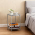 2-Tier HollyHOME Round Side Table, Outdoor Small Folding Accent Stand with Removable Tray, Anti-Rust Metal Asional