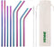 VEHHE Reusable Straws Set - 8 Multi Color Stainless Steel Straws with Cleaning Brush (Rainbow, 8.5 inch + 10.5 inch)