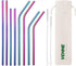 VEHHE Reusable Straws Set - 8 Multi Color Stainless Steel Straws with Cleaning Brush (Rainbow, 8.5 inch + 10.5 inch)