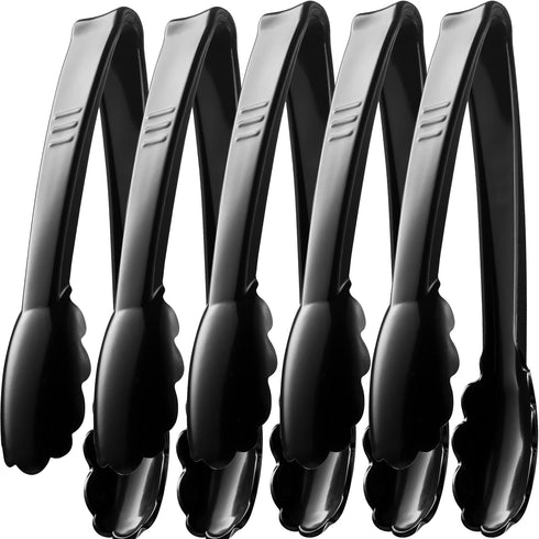 Plastic Tongs for Serving, Pack of 6, 9 Inch Heavy-Duty Reusable or Disposable Tongs for Catering and Events