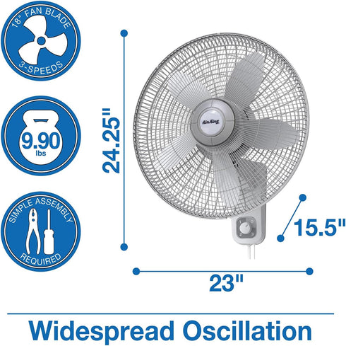 Air King 9018 Commercial Grade Oscillating Wall Mount Fan, 18-Inch, White