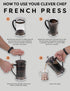 Clever Chef French Press Coffee Maker, 2 Cup Capacity, Black - Maximum Flavor Brewer
