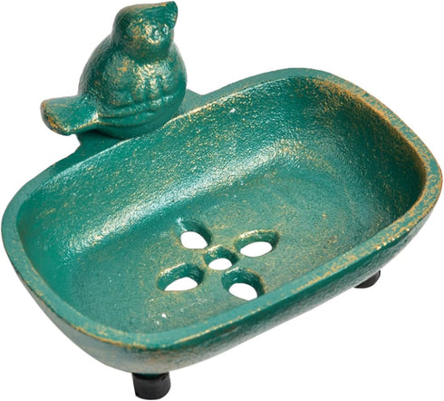 Sungmor Heavy Duty Cast Iron Hand Soap Holder, Antique Green Finish, Decorative Tabletop Soap Dish Tray