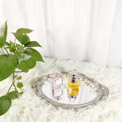 Oval Decorative Mirror Tray - French Style Makeup Organizer, Jewelry Organizer, 9.8"x14.6"