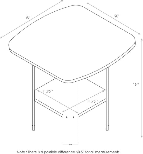 Set 2, 2-Tier Furinno SIMPLE DESIGN Side Table of Modern End Table with Soft Edges, Open Shelves Night Stand, Bedside