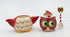 Owl Sugar and Creamer, 5 3/4 X 2 7/8 X 5 3/8"H, Red, White, Black, Green