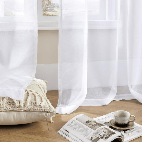 MYSTIC-HOME Sheer Curtains White 45 Inch Length, Set of 2 Rod Pocket Voile Drapes for Living Room, Bedroom